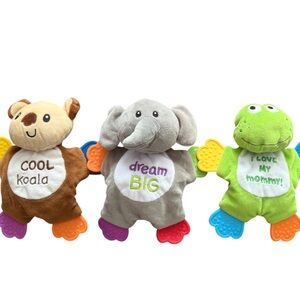 Lot of 3 Playtex Cribmates Plush Crinkle Teethers Dream Big Elephant Koala Frog